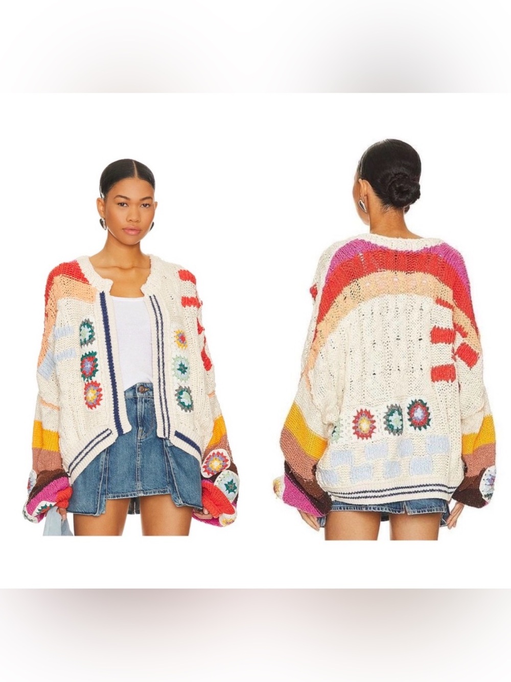 Free People Clear‎ Skies Cardi Crochet Granny Square XS Cardigan